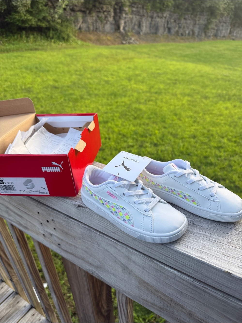 Puma Kids White Sneakers with Pastel Mosaic Stripe